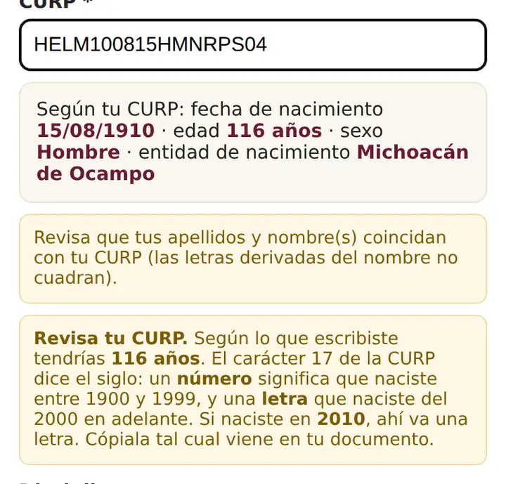 La plataforma te avisa cuando la edad no cuadra