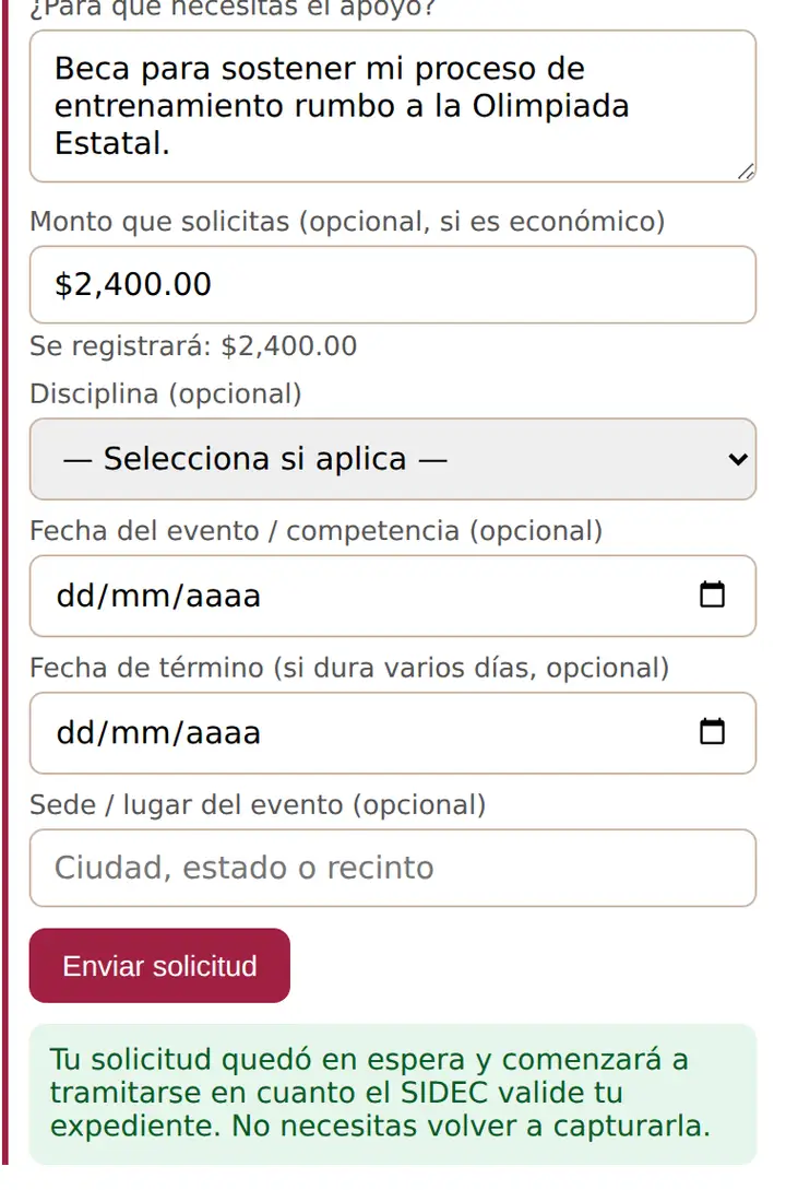Solicitud enviada